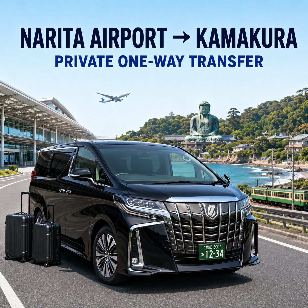 Narita airport to Kamakura private transfer by licensed vehicle